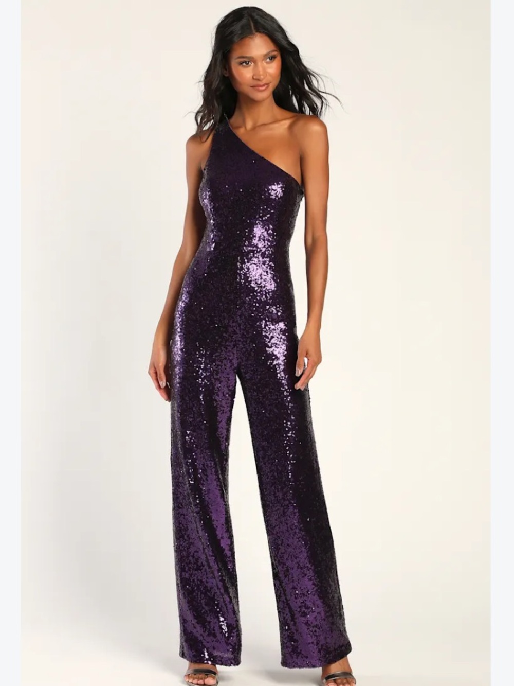 Disco Divine Purple Sequin One-Shoulder Jumpsuit M